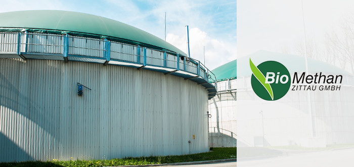 Logo Bio-Methan Zittau und Gasometer